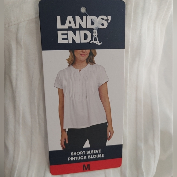 NWT Lands' End Women's Short Sleeve Pintuck Blouse White - Picture 4 of 7